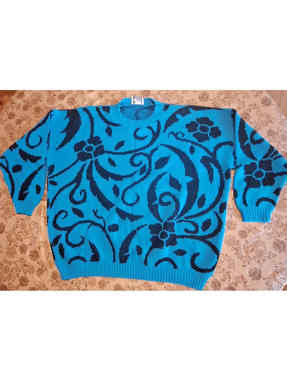 ESSENTIALS Women's 22W/42 All Over Pattern Front/Back Knit Pullover Sweater VTG